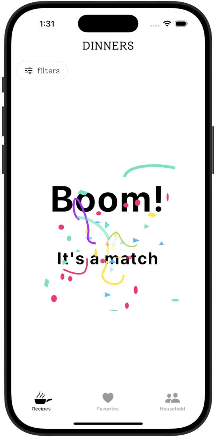 Dinners App on a Phone